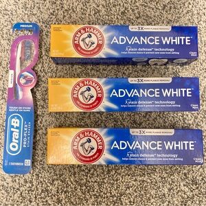 Lot 4 Arm & Hammer Advanced White Toothpaste Oral B Pro-Flex Eraser Toothbrush